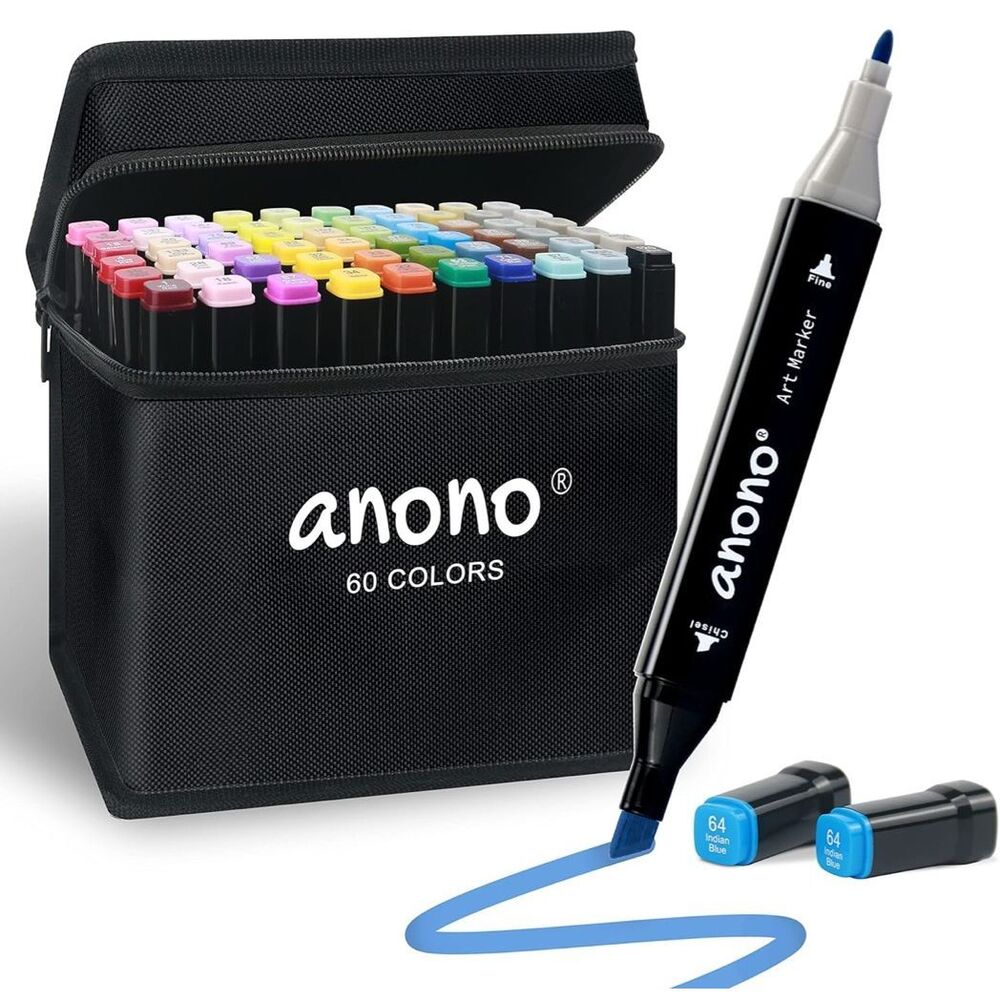 anono 60 Colors Alcohol Markers Set, Coloring Markers with Chisel and Fine Tips,